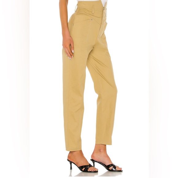 L'Academie Pants - LAcademie Pants Womens XXS Beige Khaki Voletta Cropped High Waisted Paperbag